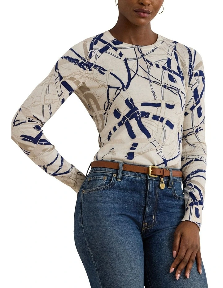 Belting-Print Cotton-Blend Sweater image 1