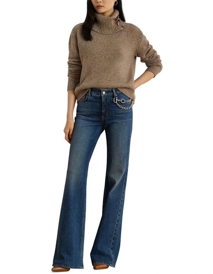Buckle-Trim Melange Turtleneck Sweater image 3