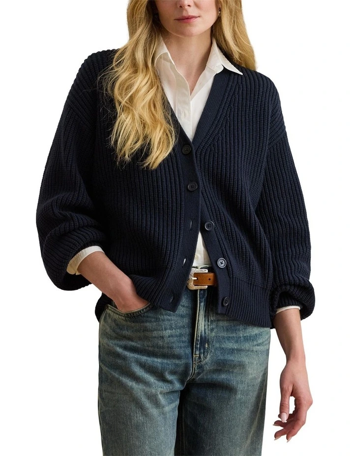 Ribbed Wool-Blend V-Neck Cardigan image 1