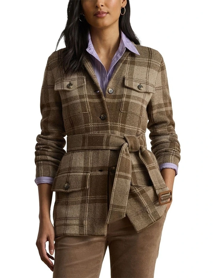 Plaid Belted Double-Knit Blazer image 1