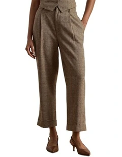 Glen Plaid Pleated Cropped Pant