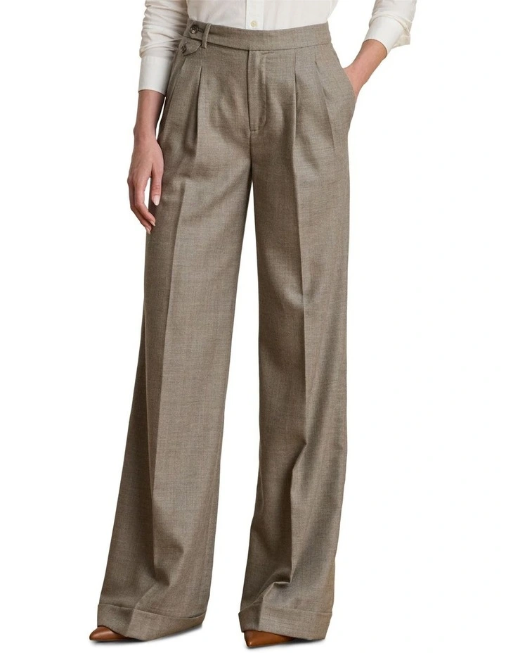 Pleated Wool Herringbone Wide-Leg Pant image 1