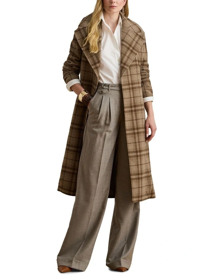 Pleated Wool Herringbone Wide-Leg Pant image 3