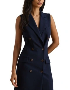 Double-Breasted Crepe Sleeveless Dress