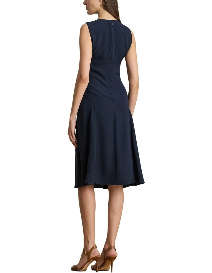 Faux-Leather-Trim Georgette Dress in Blue image 2