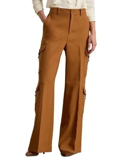 Wool Blend Serge Wide Leg Cargo Pant in Brown