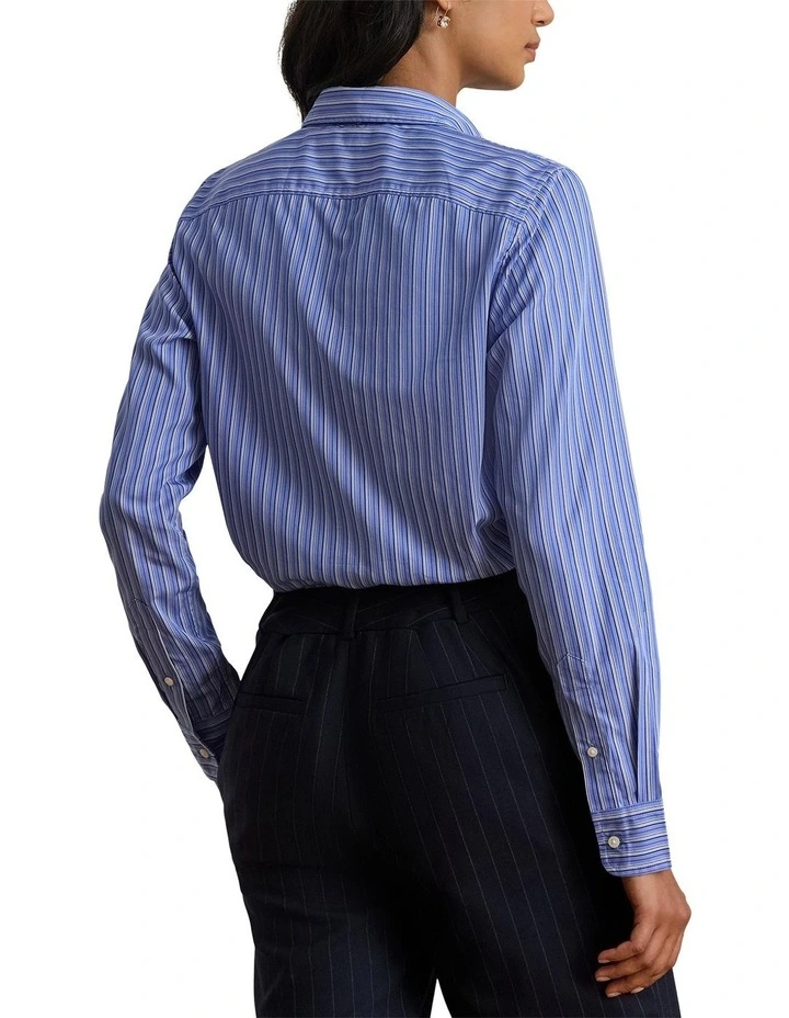 Classic Fit Striped Tie-Neck Shirt in Blue image 2