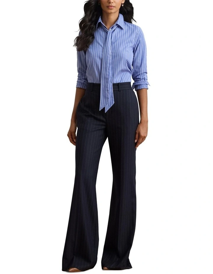 Classic Fit Striped Tie-Neck Shirt in Blue image 3