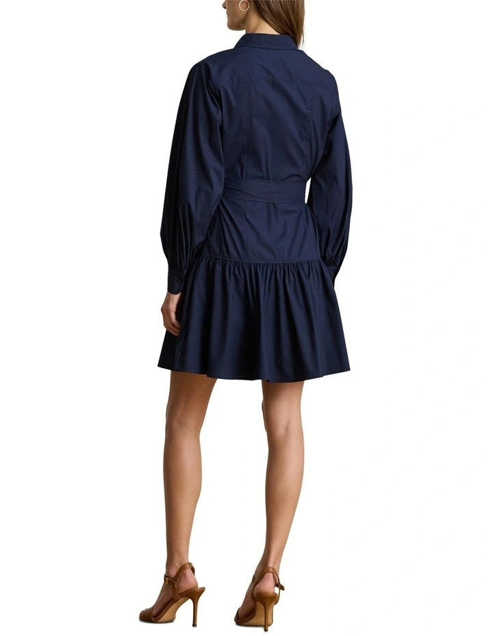 Buckle Trim Cotton Blend Dress in Blue image 2