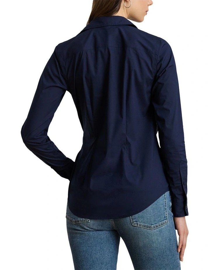 Chain-Trim Stretch-Cotton Blend Shirt in Blue image 2