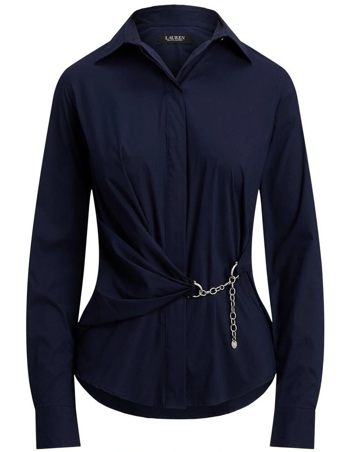 Chain-Trim Stretch-Cotton Blend Shirt in Blue image 4