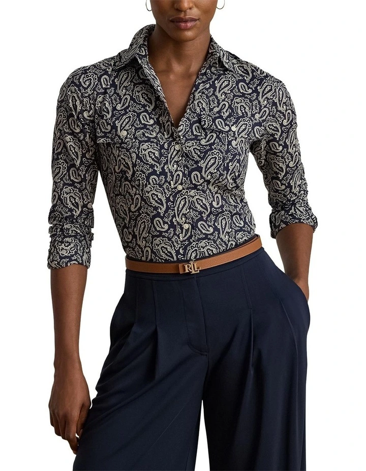 Classic Fit Paisley Cotton Voile Shirt in Blue image 1