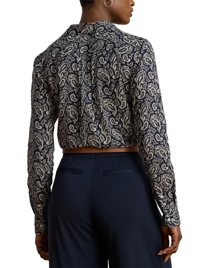 Classic Fit Paisley Cotton Voile Shirt in Blue image 2