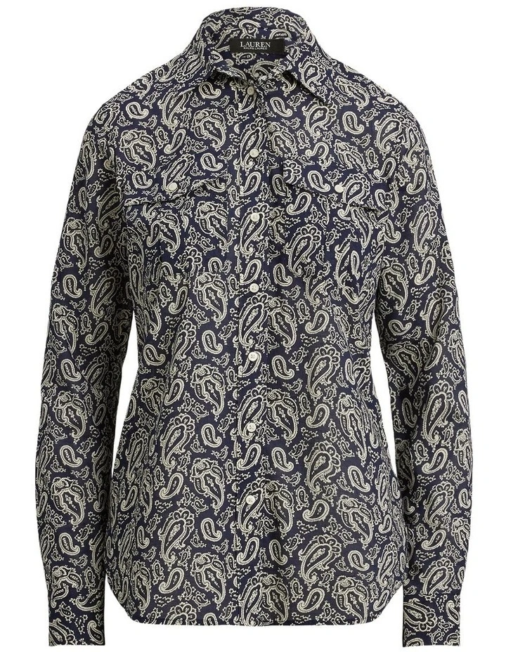 Classic Fit Paisley Cotton Voile Shirt in Blue image 4