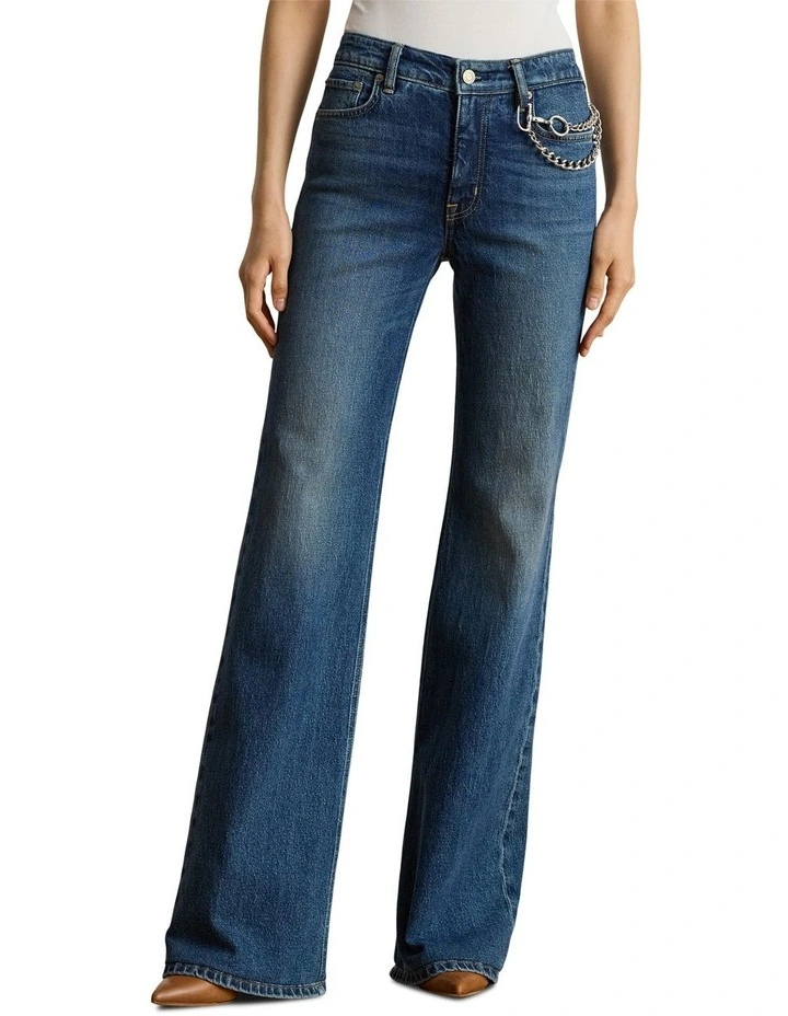 Chain-Trim High-Rise Flare Jean in Blue image 1