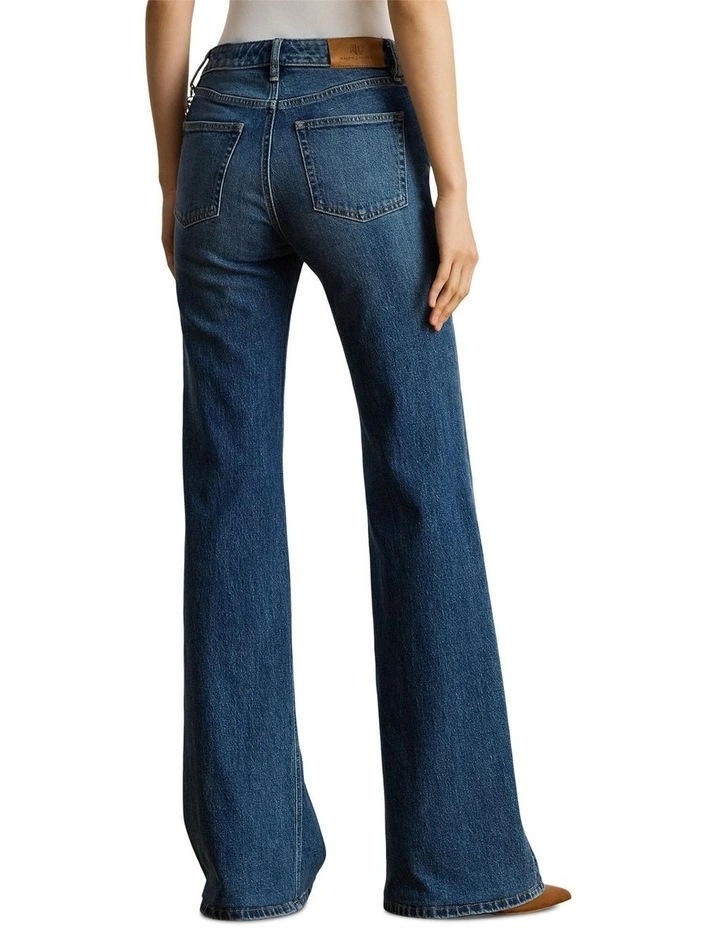 Chain-Trim High-Rise Flare Jean in Blue image 2