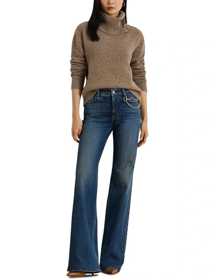 Chain-Trim High-Rise Flare Jean in Blue image 3