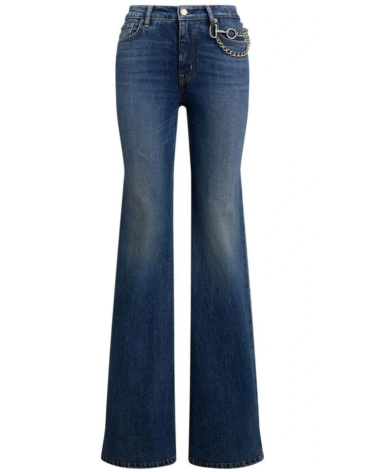 Chain-Trim High-Rise Flare Jean in Blue image 4