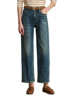 High-Rise Relaxed Straight Ankle Jean in Blue
