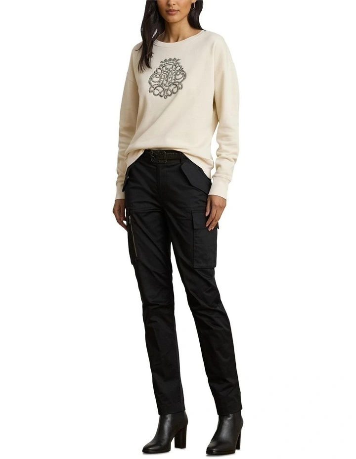 Beaded Crest Fleece Pullover in Beige image 3