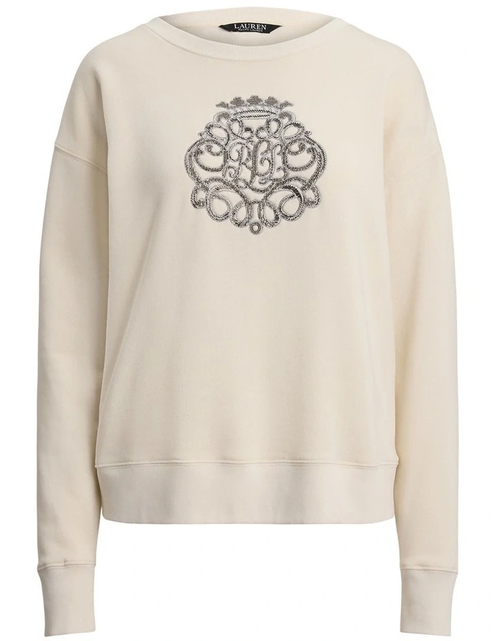 Beaded Crest Fleece Pullover in Beige image 4