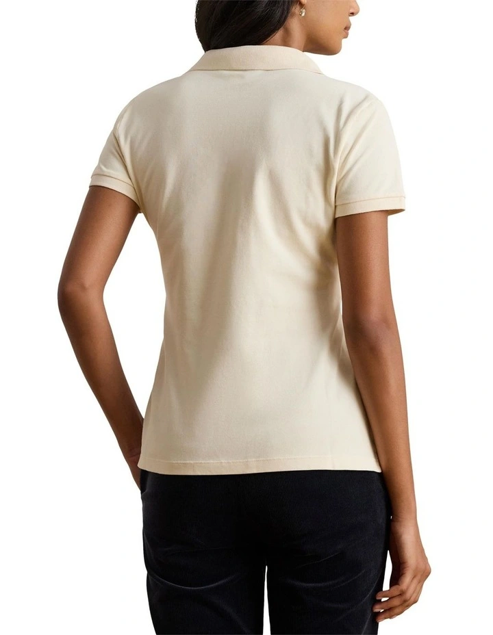 Beaded-Logo Cotton Pique Polo Shirt in Cream image 2