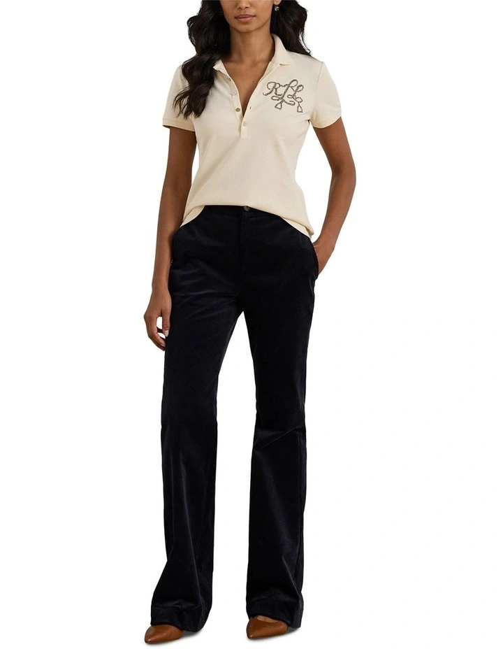 Beaded-Logo Cotton Pique Polo Shirt in Cream image 3