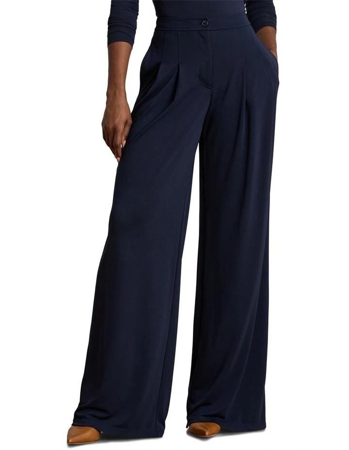 Pleated Stretch Jersey Wide-Leg Pant in Blue image 1