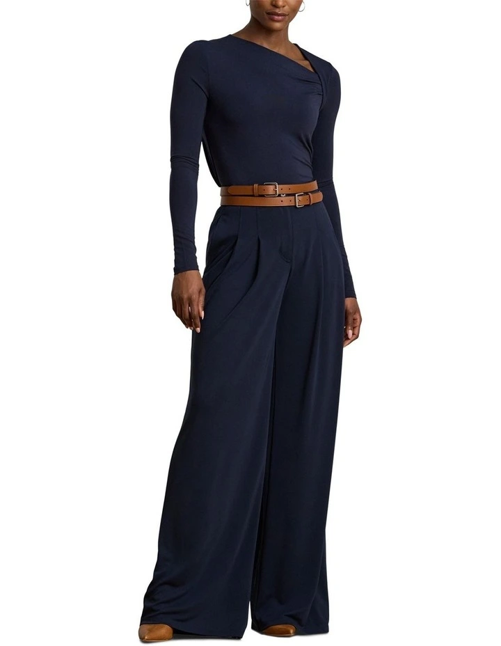 Pleated Stretch Jersey Wide-Leg Pant in Blue image 3