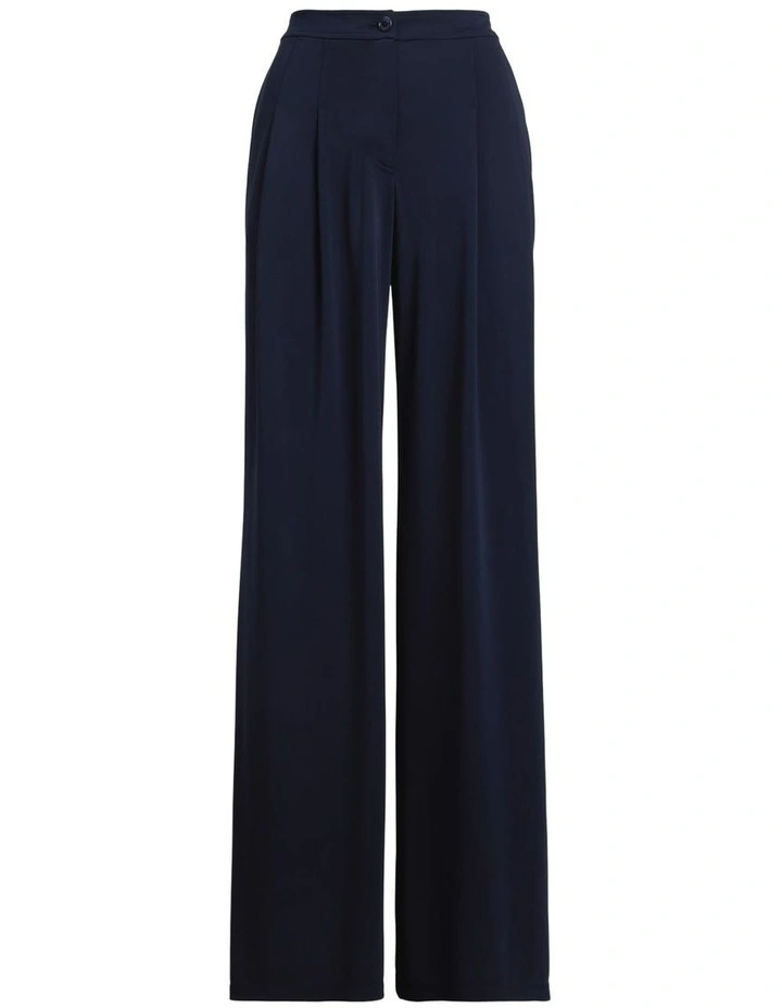 Pleated Stretch Jersey Wide-Leg Pant in Blue image 4