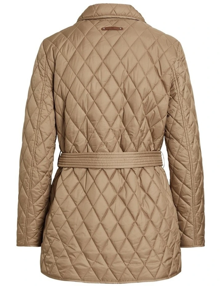 Belted Diamond-Quilted Coat in Beige image 2