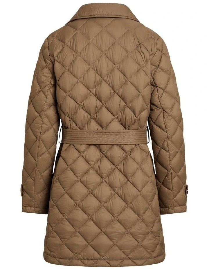 Diamond-Quilted Down Trench Coat in Brown image 2