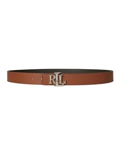 Logo Reversible Pebbled Leather Belt in Brown