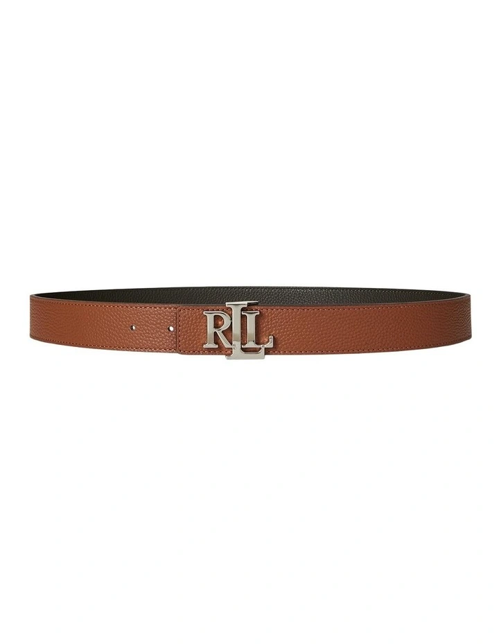 Logo Reversible Pebbled Leather Belt in Brown image 1