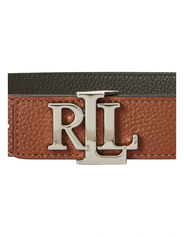 Logo Reversible Pebbled Leather Belt in Brown image 3