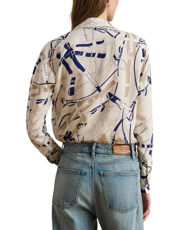 Relaxed Fit Belting-Print Crepe Shirt in Natural image 2