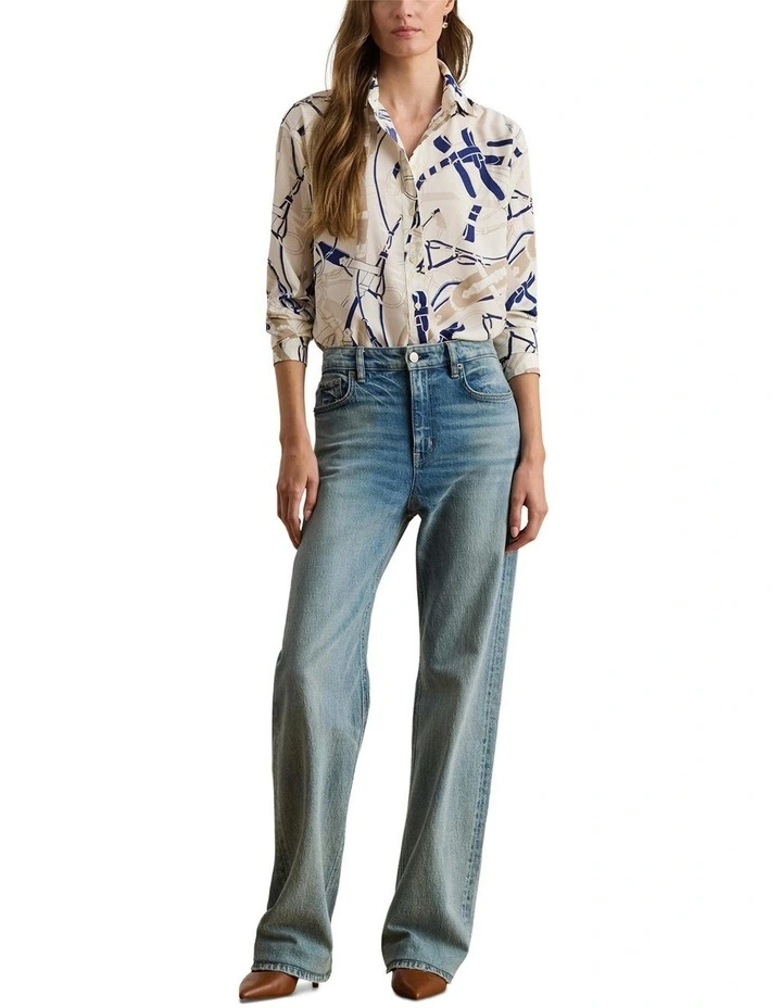 Relaxed Fit Belting-Print Crepe Shirt in Natural image 3