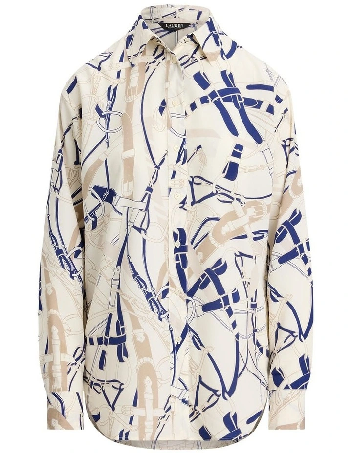 Relaxed Fit Belting-Print Crepe Shirt in Natural image 4