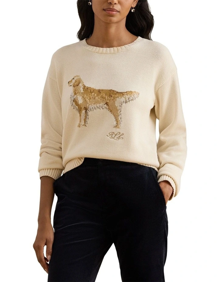 Intarsia-Knit Golden Retriever Sweater in Natural image 1