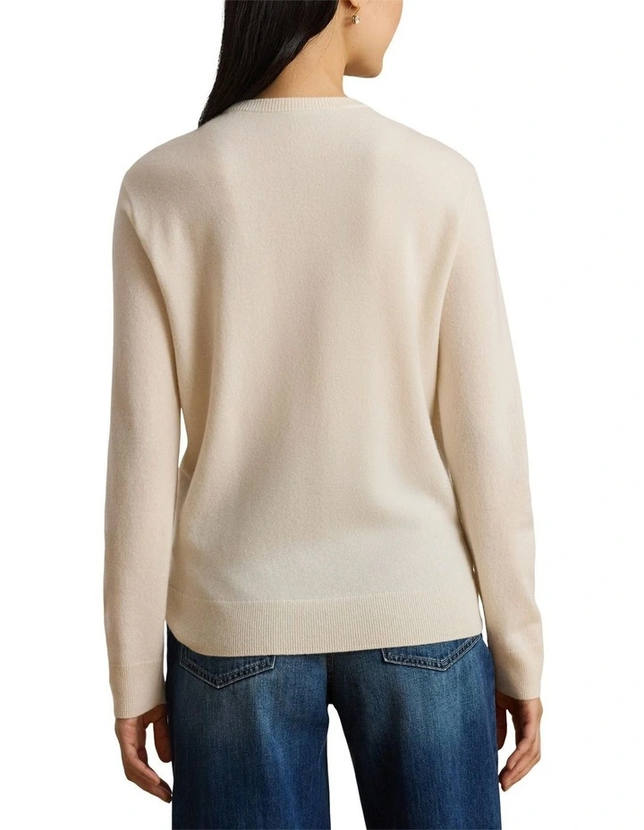 Embroidered Cashmere Crewneck Sweater in Cream image 2