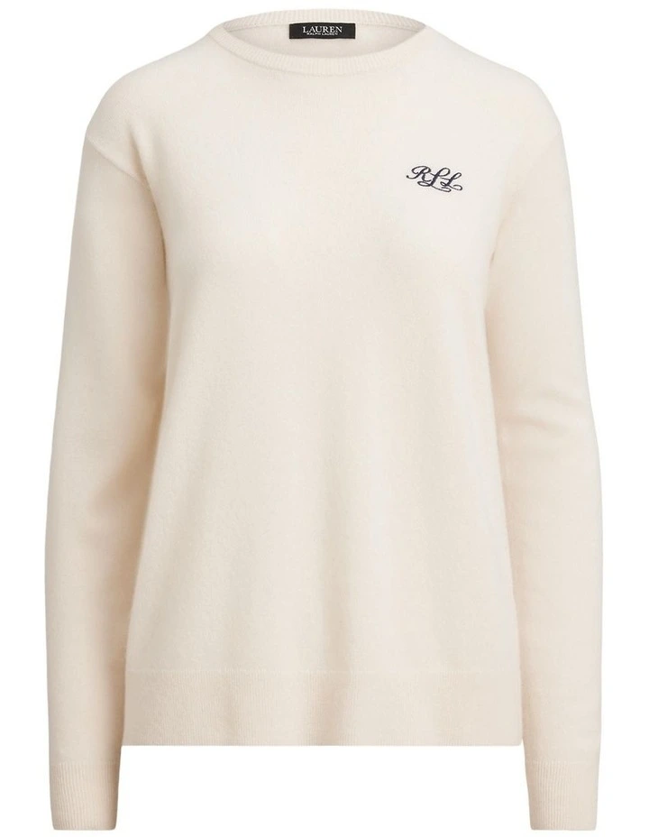 Embroidered Cashmere Crewneck Sweater in Cream image 4