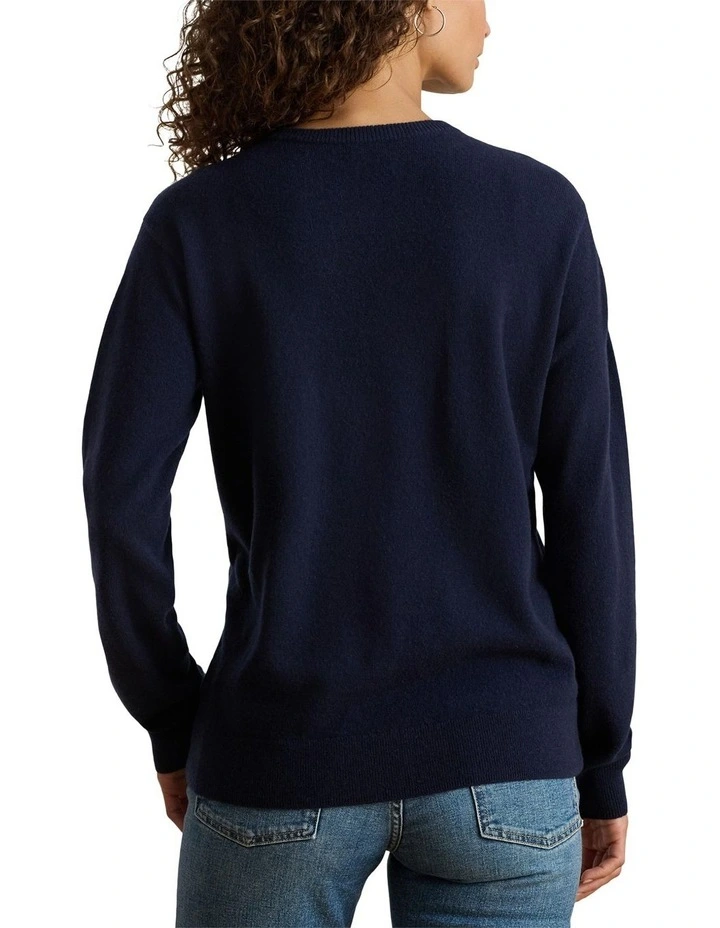 Embroidered Cashmere Crewneck Sweater in Navy image 2