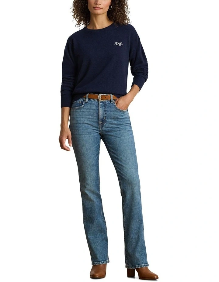 Embroidered Cashmere Crewneck Sweater in Navy image 3