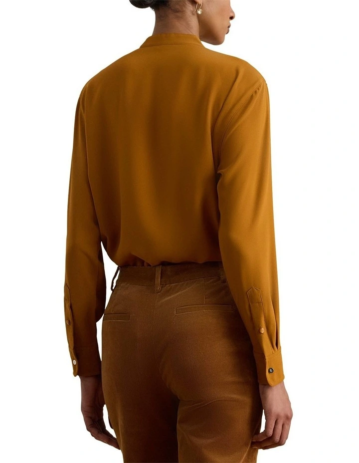 Ruffle-Trimmed Georgette Tunic in Brown image 2