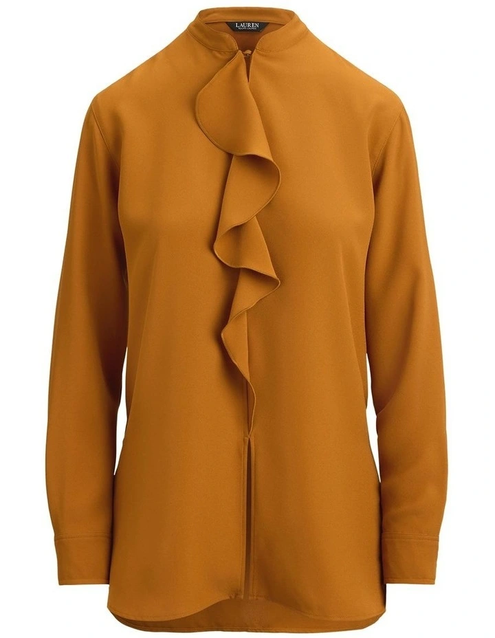 Ruffle-Trimmed Georgette Tunic in Brown image 4