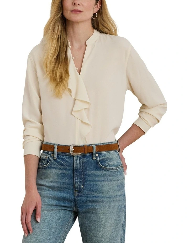 Ruffle Trimmed Georgette Tunic in Natural image 1