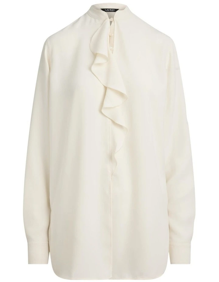 Ruffle Trimmed Georgette Tunic in Natural image 4