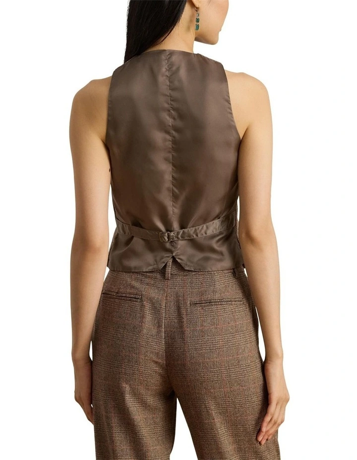 Glen Plaid Wool-Blend Vest in Brown image 2