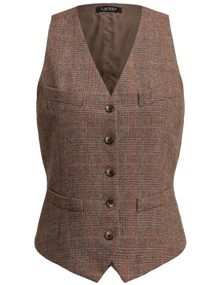Glen Plaid Wool-Blend Vest in Brown image 4