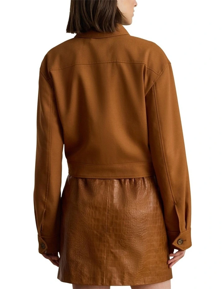 Buckle-Trim Serge Cropped Jacket in Brown image 2
